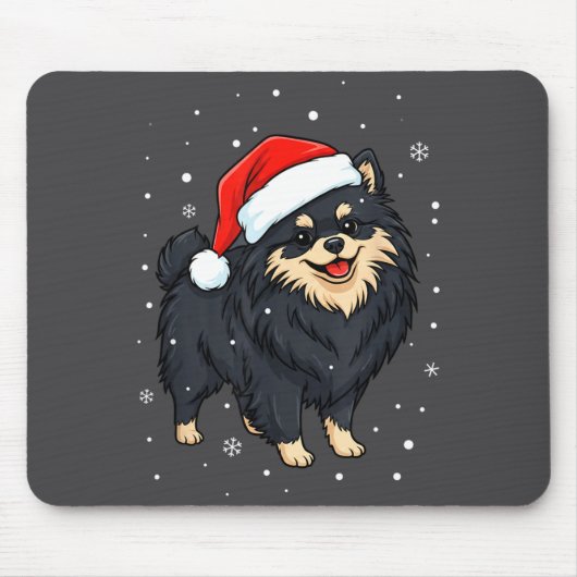 Dog Holiday Meranian Dog Santa Illustration - Fluf マウスパッド (正面)