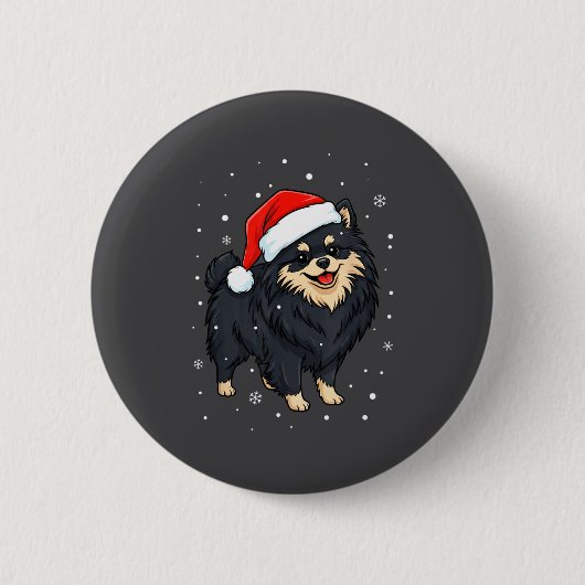 Dog Holiday Meranian Dog Santa Illustration - Fluf 缶バッジ (正面)