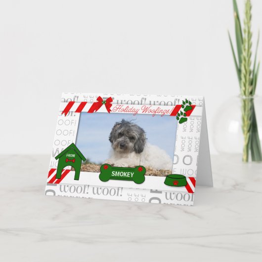 Dog Holiday Woofings Pet's Photo Horzから シーズンカード (正面)