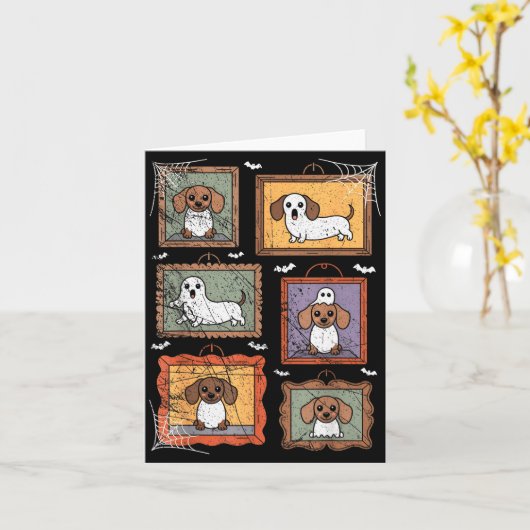 Dog In Ghost Costume Funny Halloween Puppy Lover  カード (黄色い花)