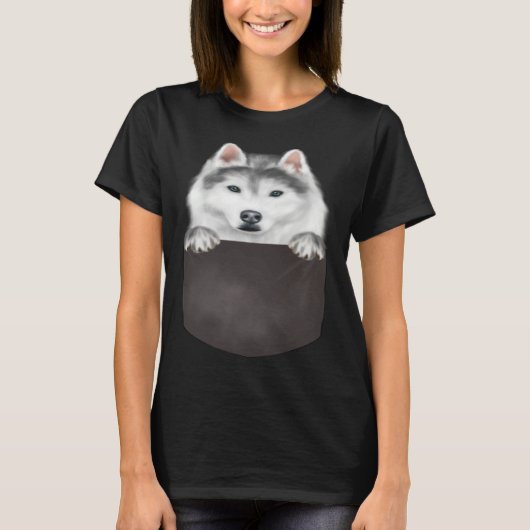 Dog In Pocket  Dog  Siberian Husky Tシャツ (正面)