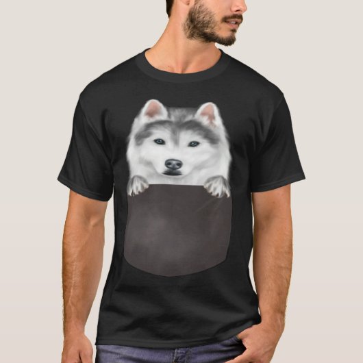 Dog In Pocket  Dog  Siberian Husky Tシャツ (正面)