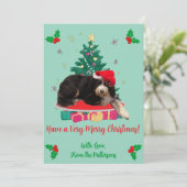 Dog in Santa Hat Photo Xmas Tree Flat Holiday Card シーズンカード (スタンド正面)