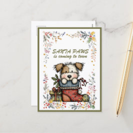 Dog In Stocking Santa PAWS is Coming to Town シーズンポストカード