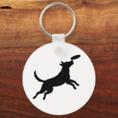 dog jumping to catch a frisbee キーホルダー (正面)