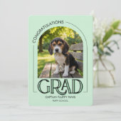 Dog Kindergarten Pet Photo Mint Green Graduation 案内状 (スタンド正面)