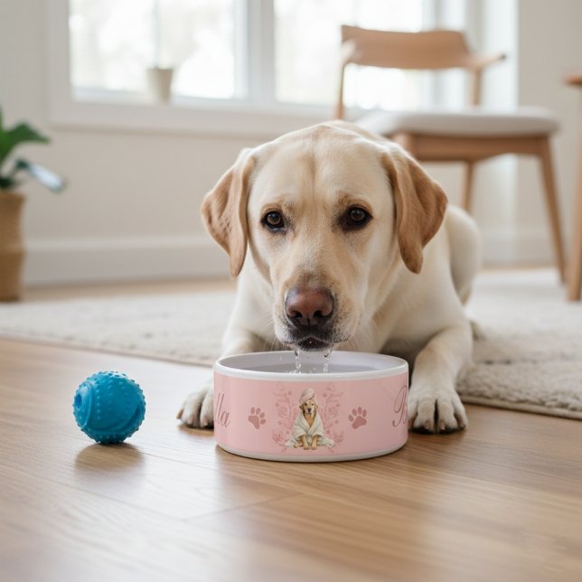 Dog Lab Charm Paw Pink Custom Biscuit Ceramic Bowl ボウル (クリエイターアップロード済み)
