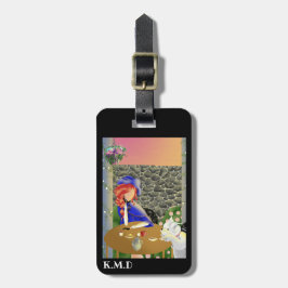 Dog & Lady in Cafe at Sunsetラッゲージタグ ラゲッジタグ