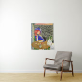 Dog & Lady in Cafe at Sunset "Forever Love" タペストリー (インサイチュ)