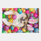 Dog Laying on Easter Eggs キッチンタオル (横)