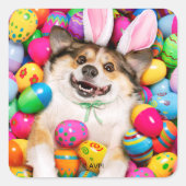 Dog Laying on Easter Eggs スクエアシール (正面)
