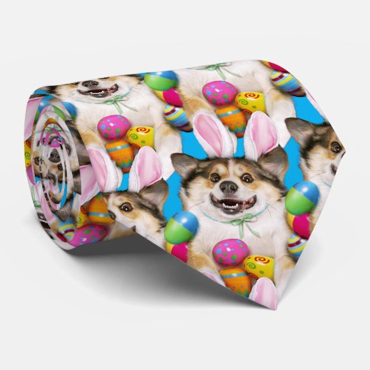 Dog Laying on Easter Eggs ネクタイ (ロール)