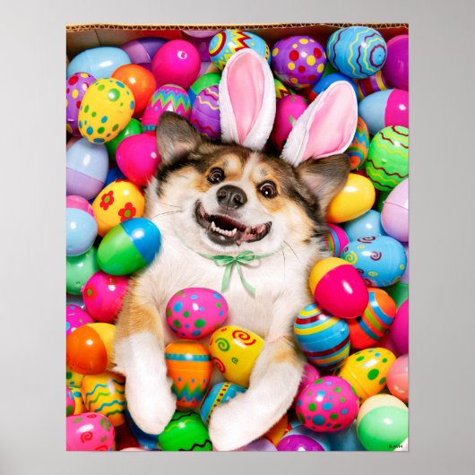 Dog Laying on Easter Eggs ポスター (正面)