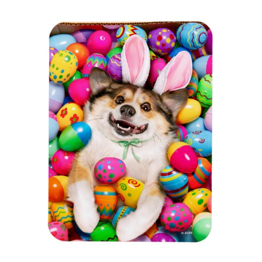 Dog Laying on Easter Eggs マグネット (縦)