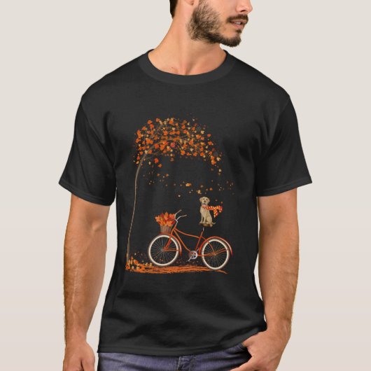 Dog Leaf Fall Autumn Cycling Funny Labrador retrie Tシャツ (正面)