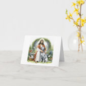 Dog Loss-Jesus with Dalmationのデジタル悔やみや弔慰 カード (黄色い花)