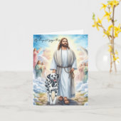 Dog Loss-Jesus with Dalmationのデジタル悔やみや弔慰 カード (黄色い花)