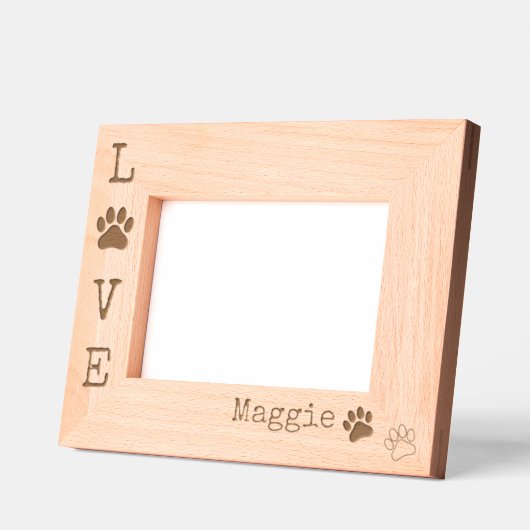 Dog LOVE Pawプリントモダン写パーソナライズされた真 レーザー彫刻フレーム (左)