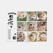 Dog LOVE Paw Print パーソナライズされた 9 Photo Collage フリースブランケット (正面(横))