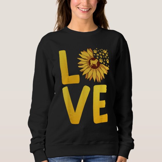 Dog LOVE Spring Fan Dog  Doggie Sunflower Dog Mom スウェットシャツ (正面)