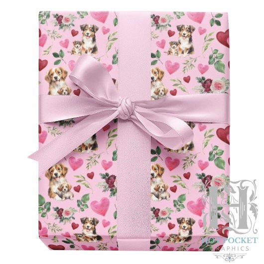Dog Love Valentine Gift Wrapping Paper Pink ラッピングペーパー