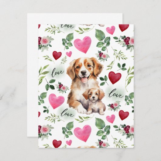 Dog Love Valentine’s Day Card in White ノートカード (正面/裏面)