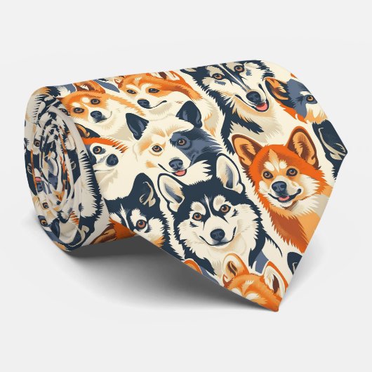 Dog Lover Canine Retro Custom Tie ネクタイ (ロール)
