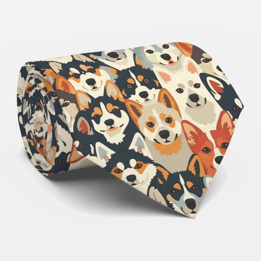 Dog Lover Canine Retro Custom Tie ネクタイ (ロール)