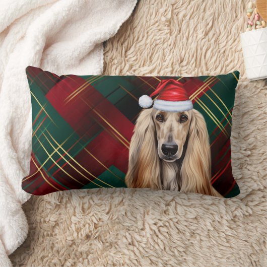 Dog Lover Christmas Afghan Hound Holiday Plaid ランバークッション (ブランケット)