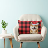 Dog Lover Christmas Akita Holiday Buffalo Plaid ランバークッション (椅子)