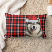 Dog Lover Christmas Alaskan Malamute Holiday Plaid ランバークッション (ブランケット)