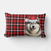 Dog Lover Christmas Alaskan Malamute Holiday Plaid ランバークッション (正面)