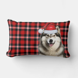 Dog Lover Christmas Alaskan Malamute Holiday Plaid ランバークッション
