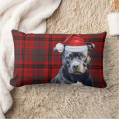 Dog Lover Christmas Bluenose Pitbull Holiday Plaid ランバークッション (ブランケット)