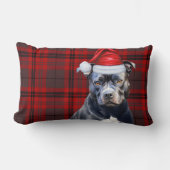 Dog Lover Christmas Bluenose Pitbull Holiday Plaid ランバークッション (正面)