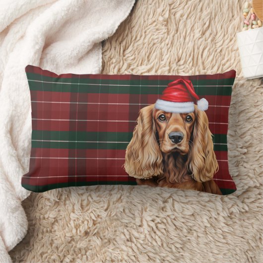 Dog Lover Christmas Cocker Spaniel Holiday Plaid ランバークッション (ブランケット)