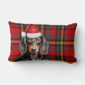Dog Lover Christmas Dachshund Red Holiday Plaid ランバークッション (裏面)