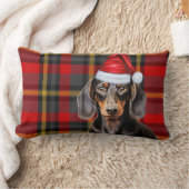 Dog Lover Christmas Dachshund Red Holiday Plaid ランバークッション (ブランケット)
