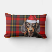 Dog Lover Christmas Dachshund Red Holiday Plaid ランバークッション (正面)