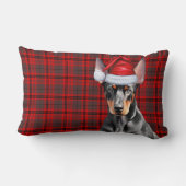 Dog Lover Christmas Doberman Red Holiday Plaid ランバークッション (裏面)