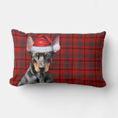Dog Lover Christmas Doberman Red Holiday Plaid ランバークッション (正面)