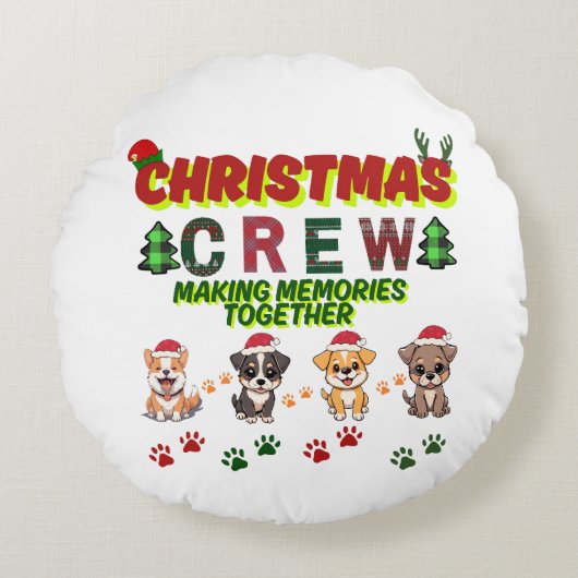 Dog Lover Christmas Family-Christmas crew dogs  ラウンドクッション (正面)