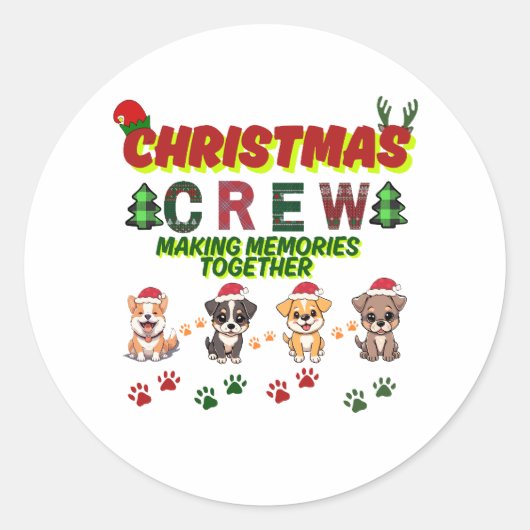 Dog Lover Christmas Family-Christmas crew dogs  ラウンドシール (正面)