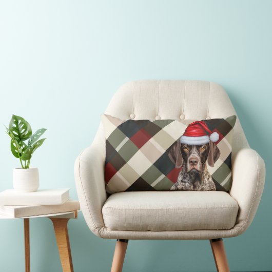 Dog Lover Christmas GSP Pointer Holiday Plaid ランバークッション (椅子)