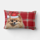 Dog Lover Christmas Pomeranian Holiday Plaid ランバークッション (裏面)