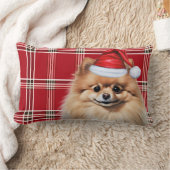 Dog Lover Christmas Pomeranian Holiday Plaid ランバークッション (ブランケット)