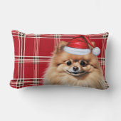 Dog Lover Christmas Pomeranian Holiday Plaid ランバークッション (正面)