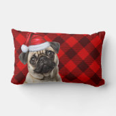 Dog Lover Christmas Pug Red Buffalo Holiday Plaid ランバークッション (裏面)