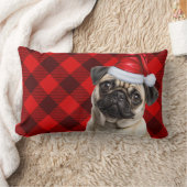 Dog Lover Christmas Pug Red Buffalo Holiday Plaid ランバークッション (ブランケット)
