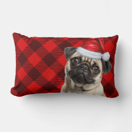 Dog Lover Christmas Pug Red Buffalo Holiday Plaid ランバークッション